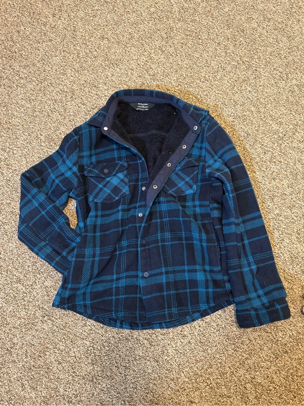 Kids Blue Plaid Sherpa-Lined Button-Up Shirt Jacket